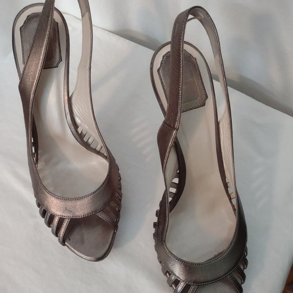 CHRISTIAN DIOR Haute Couture Paris "Whisper" Bronze Slingback Sz 39/8 Open Toe S - Picture 2 of 7